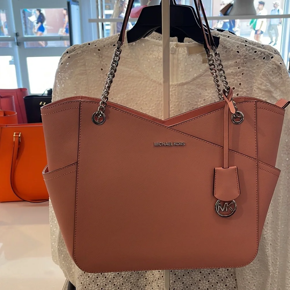 MICHAEL KORS Jet Set Large X Chain Saffiano Leather Shoulder Tote PRIMROSE NWT